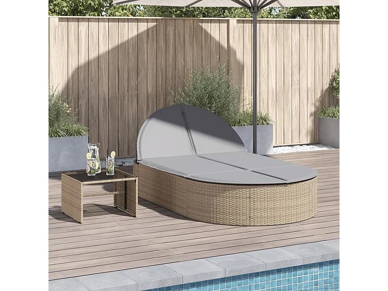 Doppel-Sonnenliege mit Auflagen Beige Poly Rattan