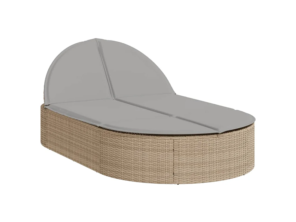 Chaise longue double avec coussins beige résine tressée