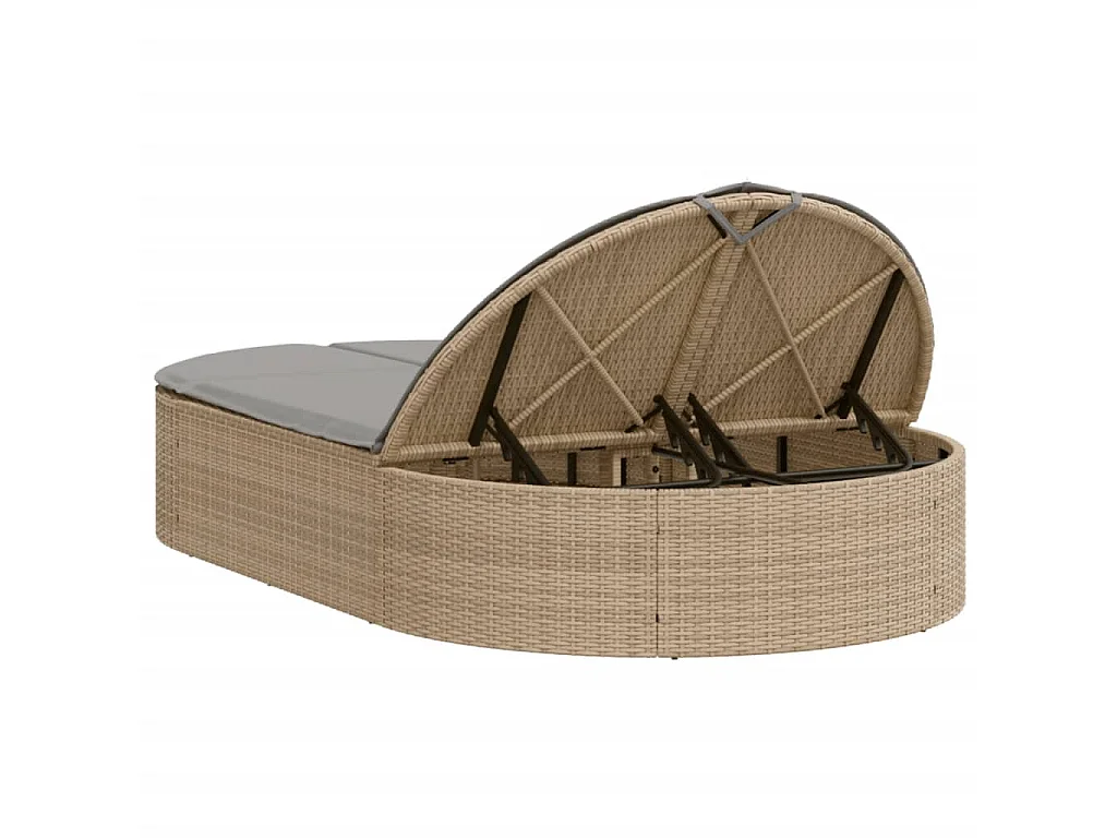 Chaise longue double avec coussins beige résine tressée