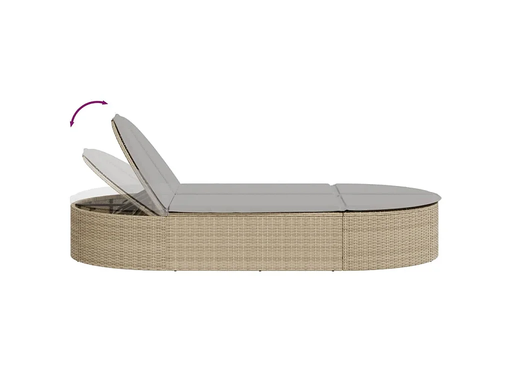 Chaise longue double avec coussins beige résine tressée