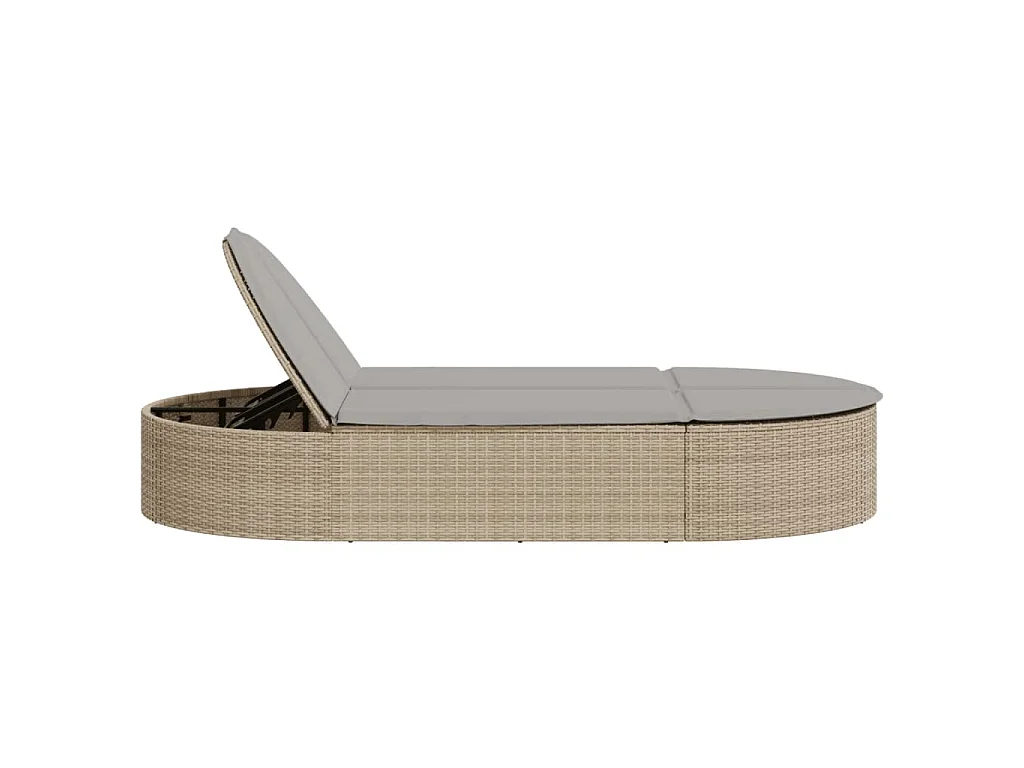 Chaise longue double avec coussins beige résine tressée