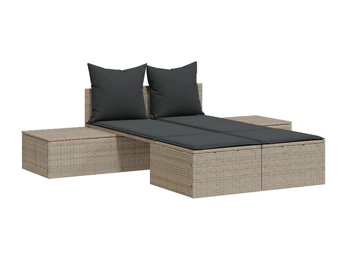 Doppel-Sonnenliege mit Kissen Hellgrau Poly Rattan