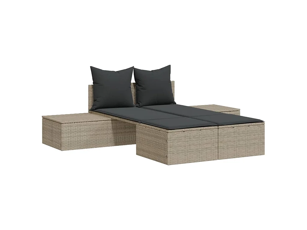 Lettino Prendisole Doppio con Cuscini Grigio Chiaro Polyrattan