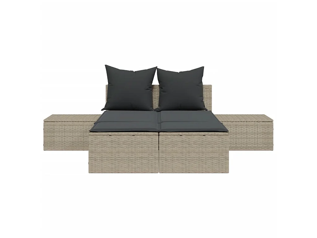 Lettino Prendisole Doppio con Cuscini Grigio Chiaro Polyrattan
