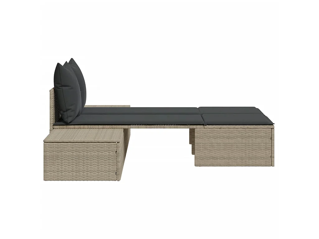 Lettino Prendisole Doppio con Cuscini Grigio Chiaro Polyrattan