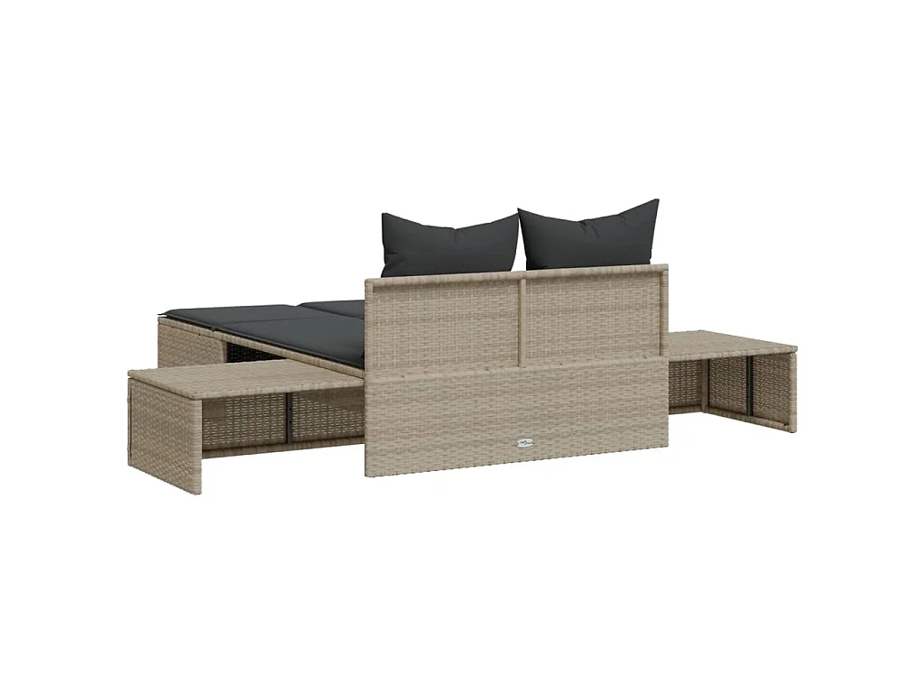 Lettino Prendisole Doppio con Cuscini Grigio Chiaro Polyrattan