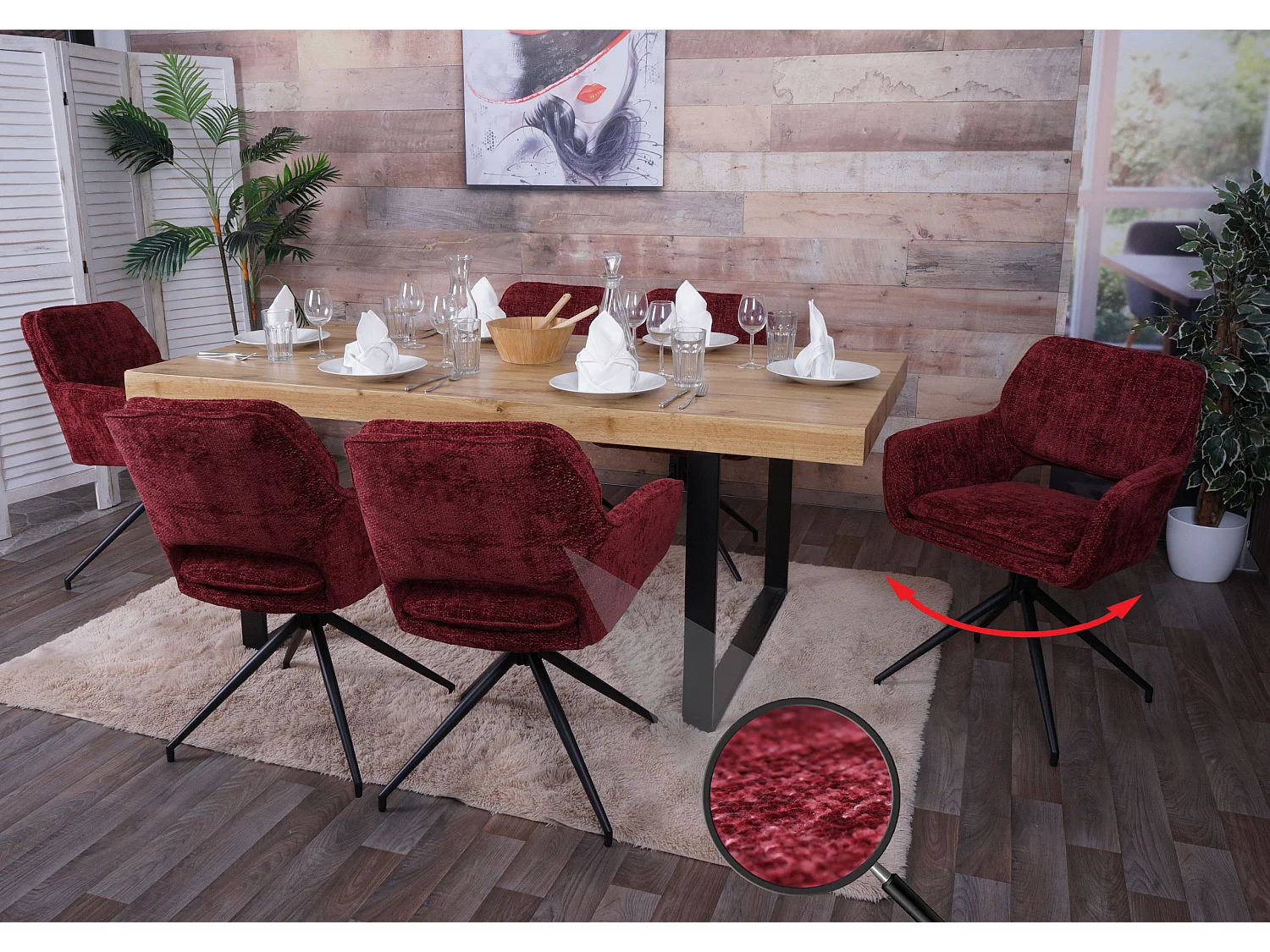 Eetkamerstoel MCW-N74 (set van 6),  bordeaux