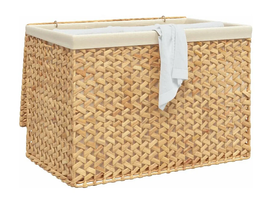 Cesto per la biancheria pieghevole con 3 sezioni in giunco d'acqua 75x42,5x52 cm