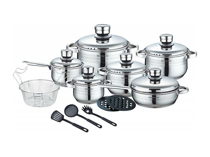 Conjunto de panelas de aço inoxidável Royalty Line RL-1802 com vários utensílios