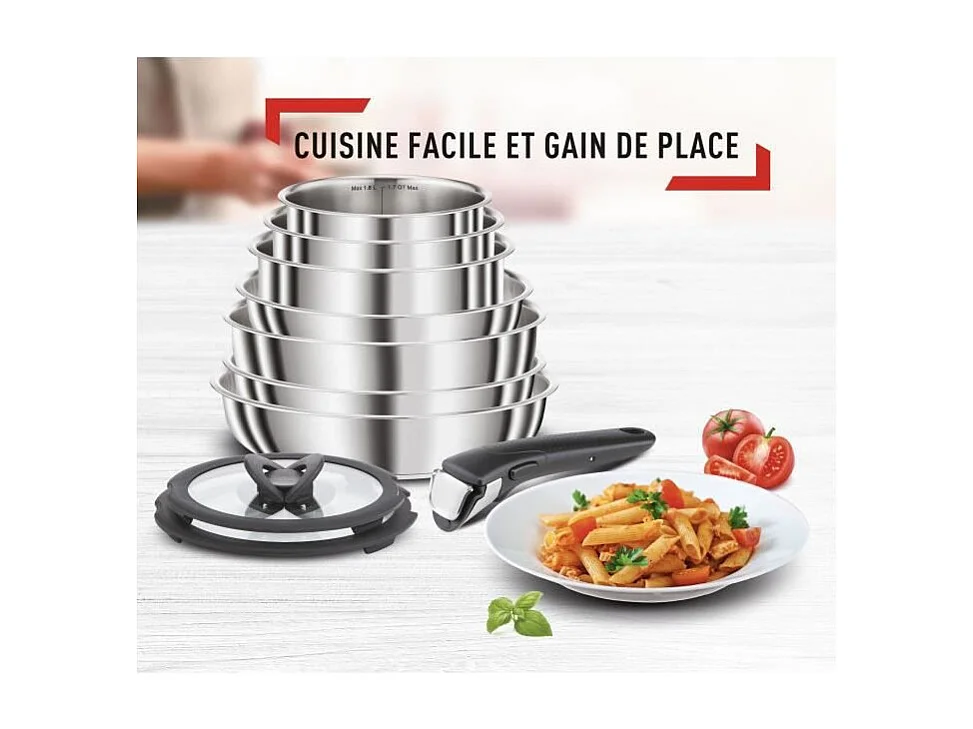 SEB L953SK04 COMPACT Batterie de cuisine 20 pieces inox induction, Poeles, Casseroles, Sauteuse, Couvercles, Spatules, Poignees