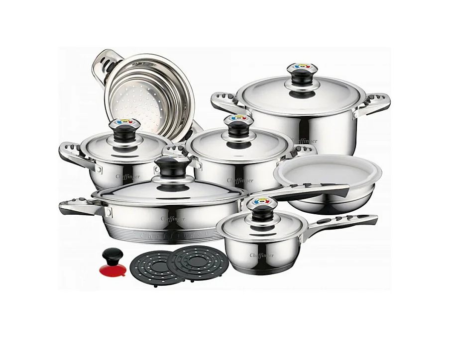 Conjunto de panelas em aço inoxidável Cheffinger CF-1600S - 16 peças