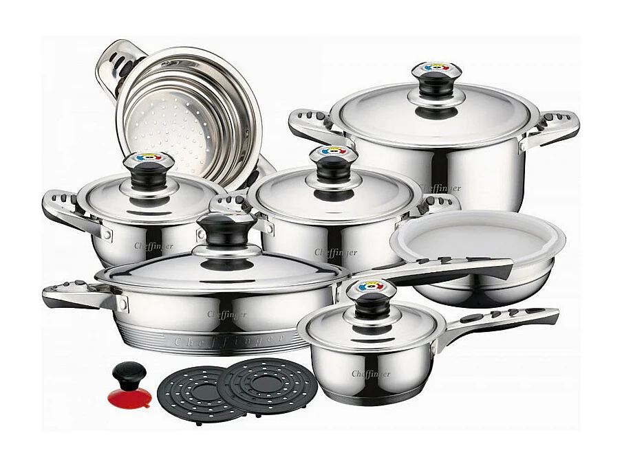 Conjunto de panelas em aço inoxidável Cheffinger CF-1600S - 16 peças