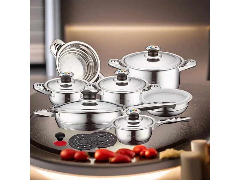 Conjunto de panelas em aço inoxidável Cheffinger CF-1600S - 16 peças