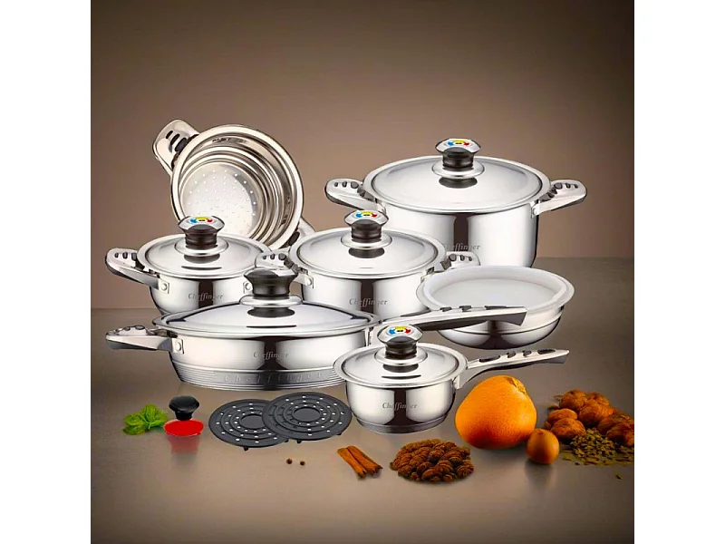 Conjunto de panelas em aço inoxidável Cheffinger CF-1600S - 16 peças