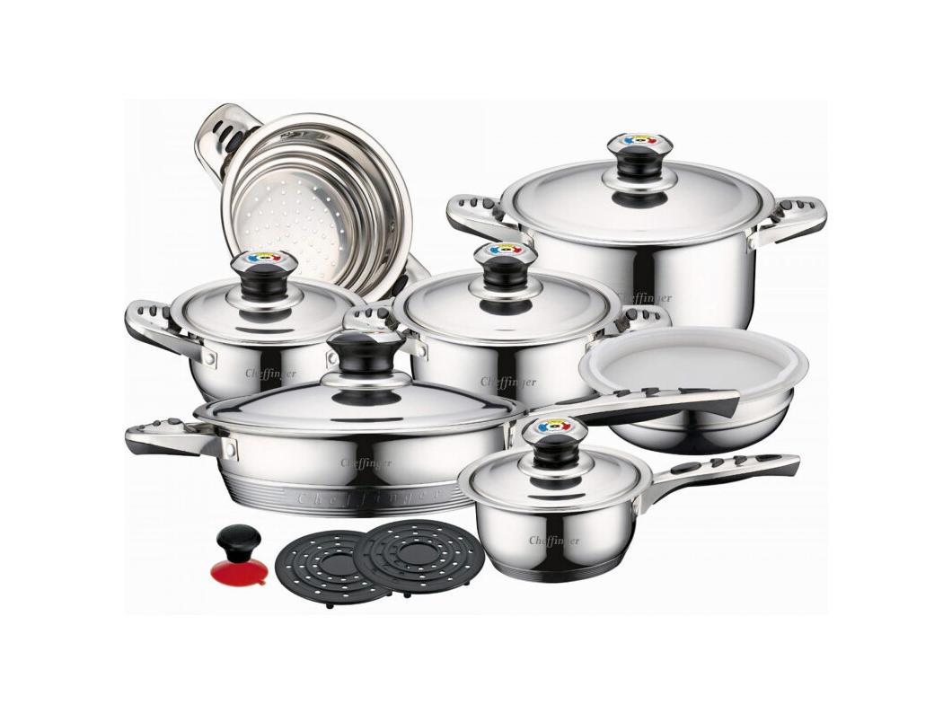 Cheffinger CF-1600S: Batterie De Cuisine 16 Pièces En Acier Inoxydable (Inox)