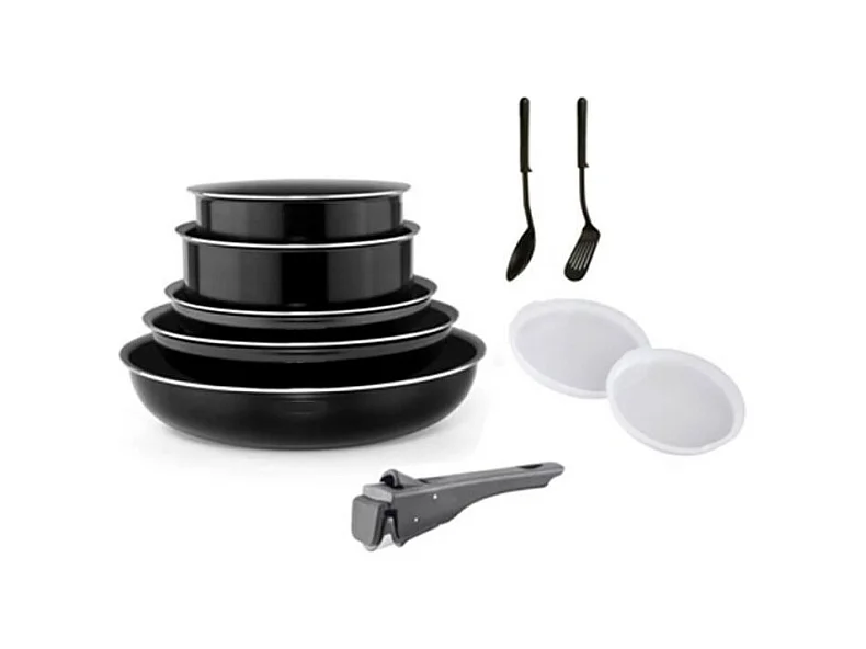 Batterie de cuisine - Tous feux dont induction - ART & CUISINE - AC1083 - Aluminium - 10 pieces - Noir