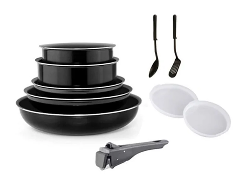 Conjunto de panelas de alumínio Art & Cuisine AC1083 de 10 peças - Compatível com todas as fontes de calor, incluindo indução - Preto