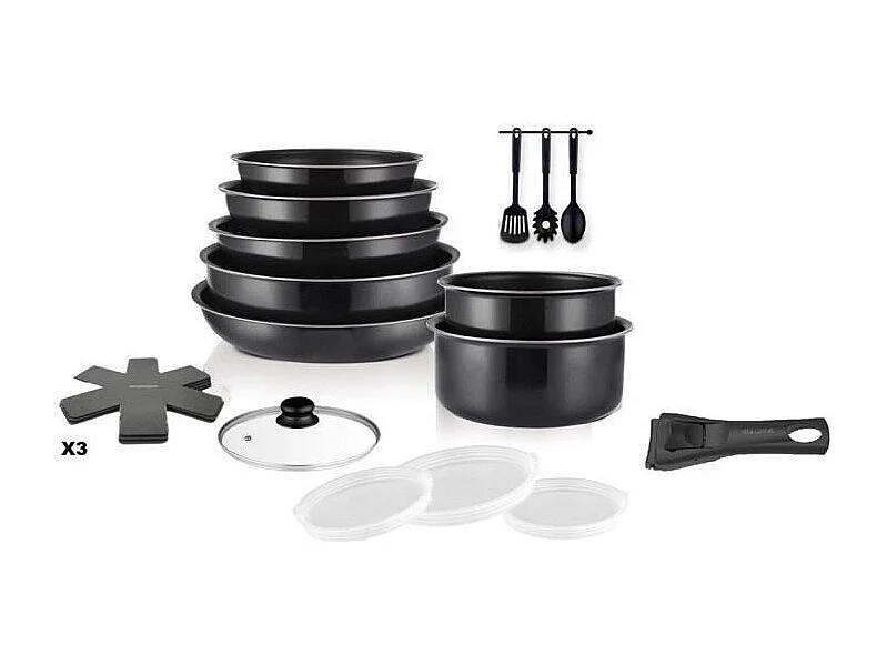 Batterie de cuisine - Tous feux dont induction - ART & CUISINE - AC1824 - Aluminium - 18 pieces - Anti-adhérent