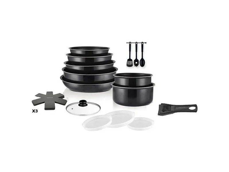Batterie de cuisine - Tous feux dont induction - ART & CUISINE - AC1824 - Aluminium - 18 pieces - Anti-adhérent