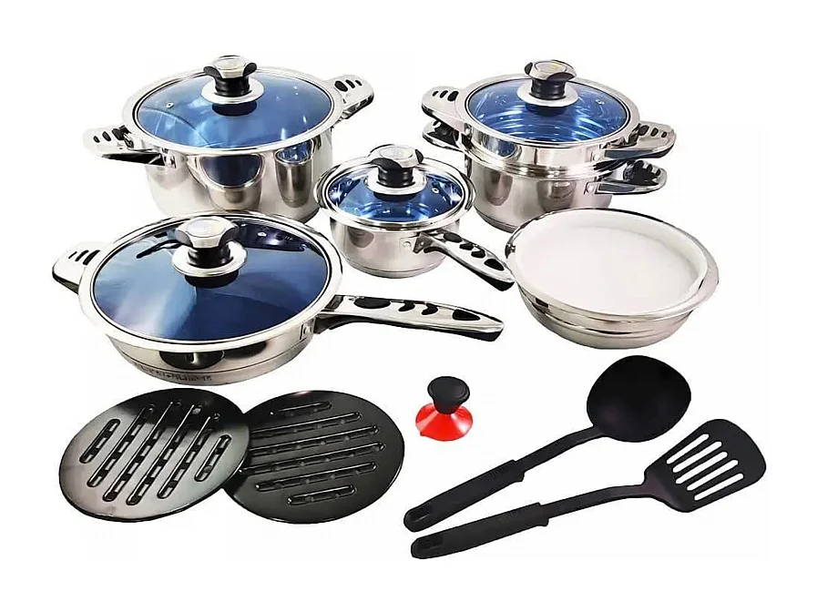 Royalty Line RL-16RGNM: Batterie de Cuisine en Acier Inoxydable de Première Qualité, 16 Pièces