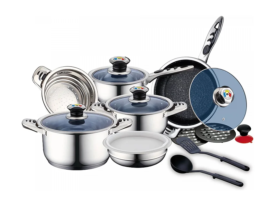 Royalty Line RL-16RGNM: Batterie de Cuisine en Acier Inoxydable de Première Qualité, 16 Pièces