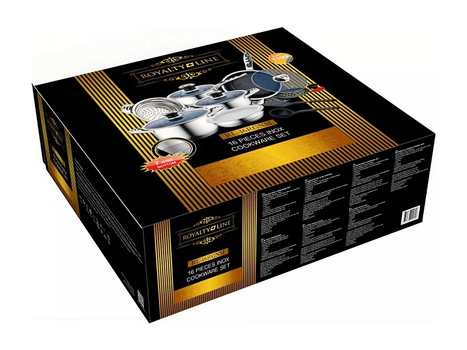 Royalty Line RL-16RGNM: Batterie de Cuisine en Acier Inoxydable de Première Qualité, 16 Pièces