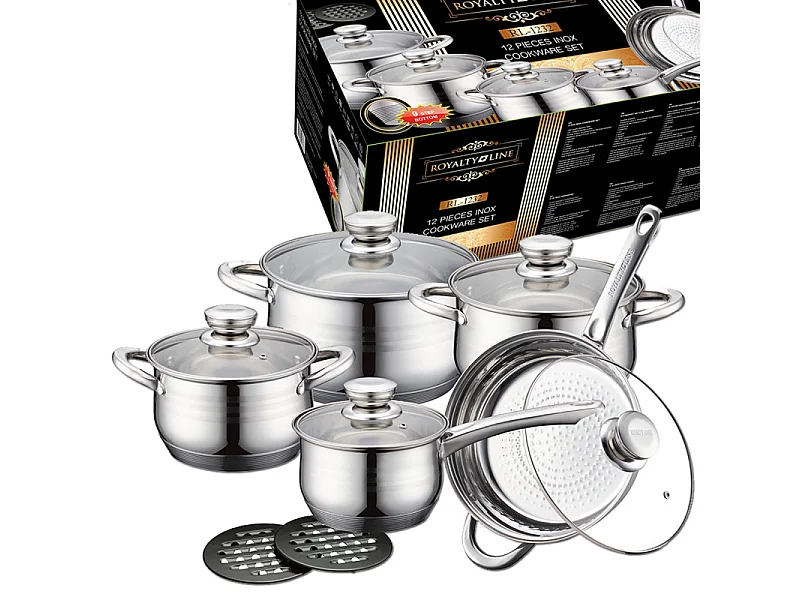Batería de Cocina Royalty Line RL-1232 de Acero Inoxidable de 12 Piezas