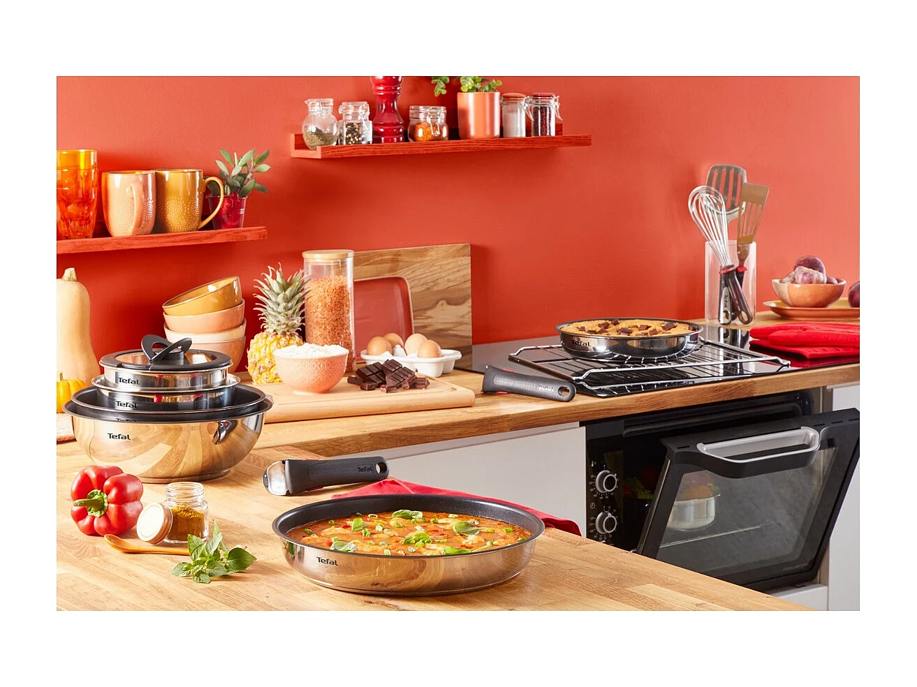 Zestaw garnków Ingenio Emotion Tefal L896SD04 ze stali nierdzewnej z wymienną rączką i technologią indukcyjną - 13 elementów