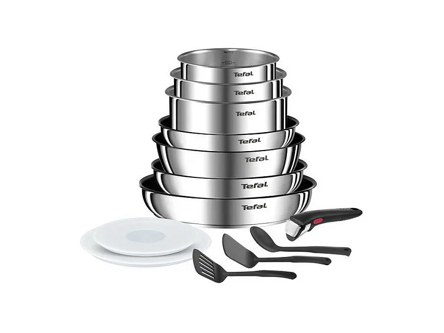 TEFAL INGENIO Batterie de cuisine 13 pcs, Induction, Acier inoxydable, Revetement antiadhésif durable, Emotion On L897DS04