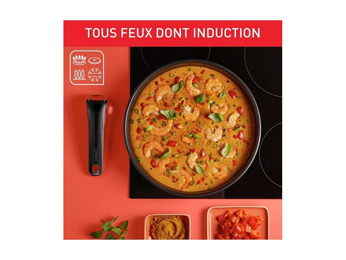 TEFAL INGENIO Batterie de cuisine 13 pcs, Induction, Acier inoxydable, Revetement antiadhésif durable, Emotion On L897DS04