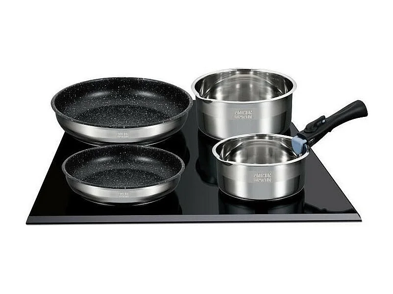 Arthur Martin AM2493 8-delige roestvrijstalen kookset met afneembaar handvat en antiaanbaklaag voor alle soorten kookplaten, inclusief inductie
