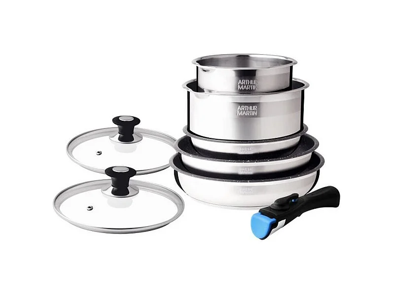 Batterie de cuisine Arthur Martin AM2493 8 pieces - Acier Inoxydable - Poignée amovible - Tous feux dont induction