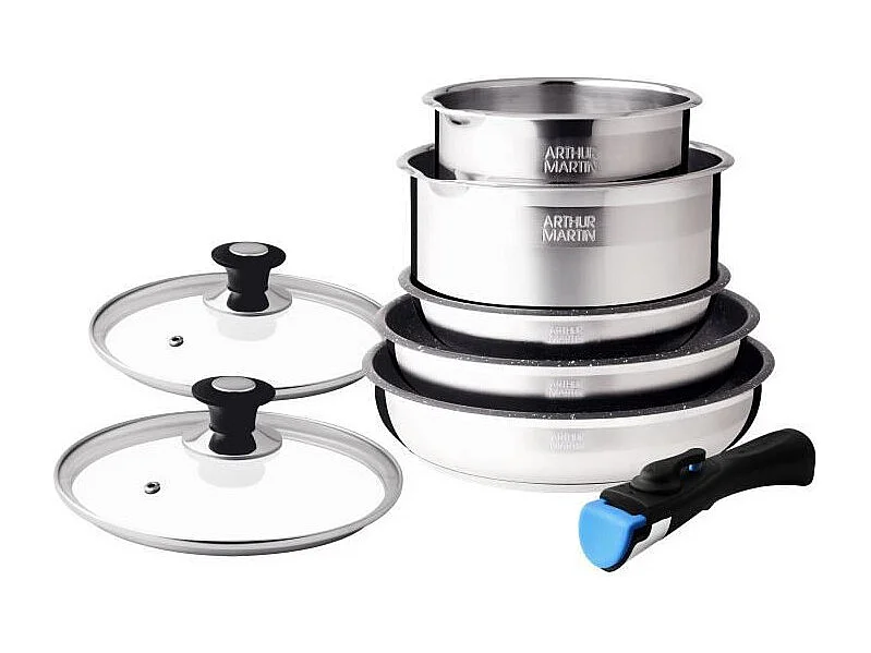 Batterie de cuisine Arthur Martin AM2493 8 pieces - Acier Inoxydable - Poignée amovible - Tous feux dont induction