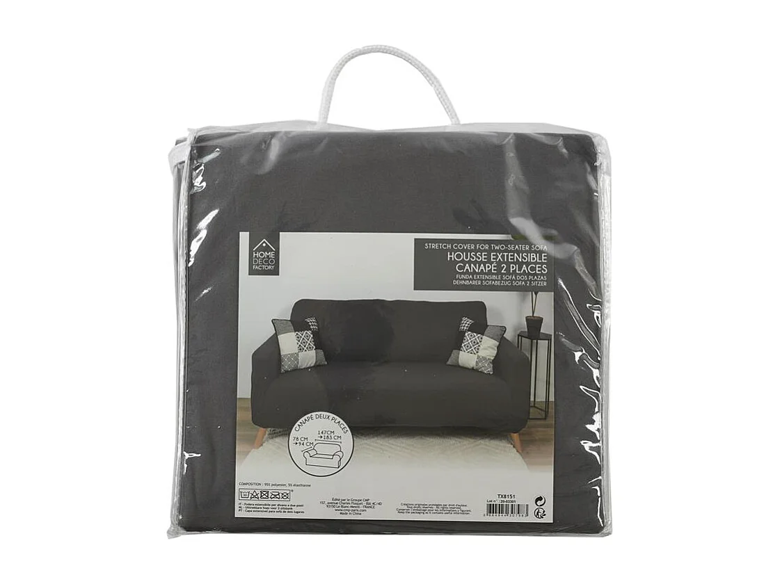 Housse Extensible Canape Deux Places Gris Gris
