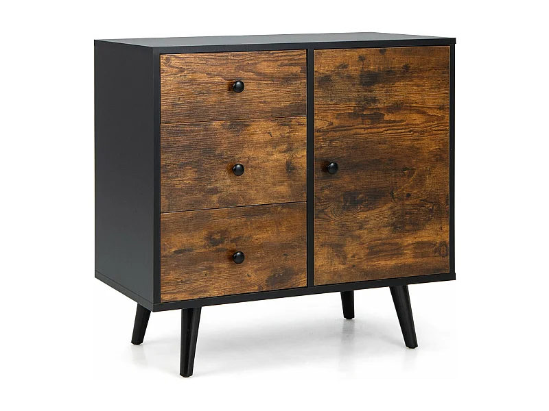 Aparador bajo industrial Aparador escandinavo Armario 3 cajones con puerta Estante regulable Kit antivuelco incluido mueble bajo 73 x 40 x 76,5 cm café 20_0007944