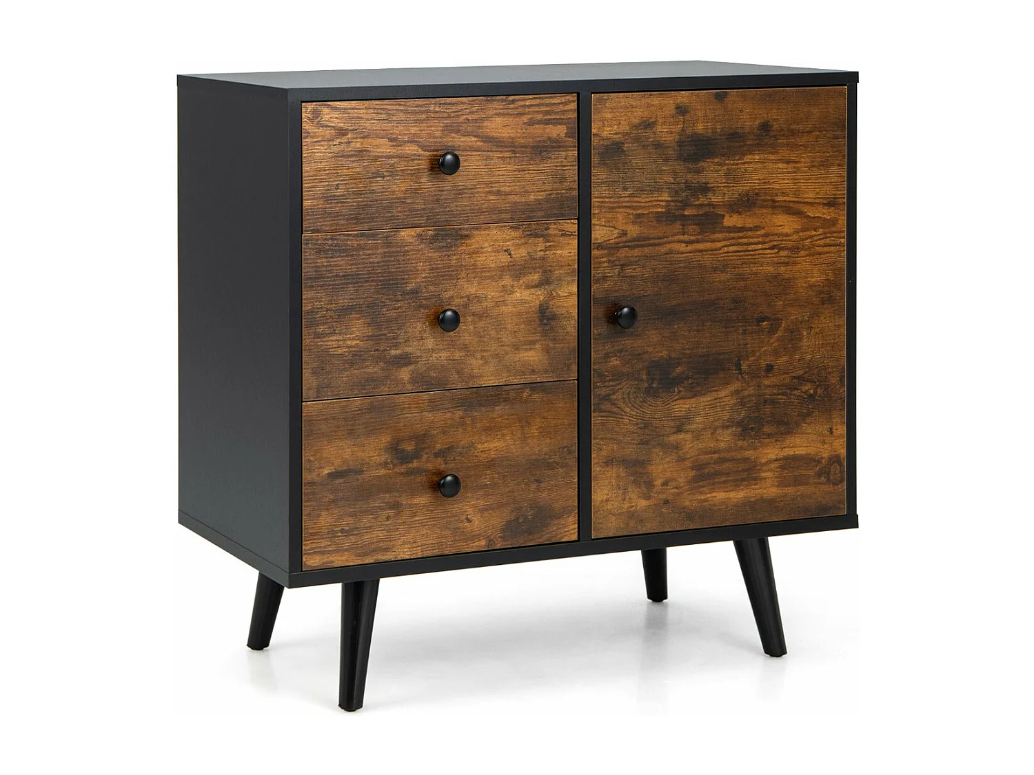 Aparador bajo industrial Aparador escandinavo Armario 3 cajones con puerta Estante regulable Kit antivuelco incluido mueble bajo 73 x 40 x 76,5 cm café 20_0007944