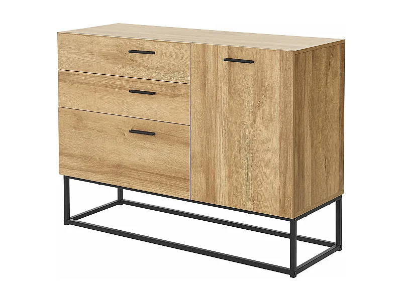 Aparador de metal 75 x 100 x 35 cm efeito carvalho preto 03_0006611