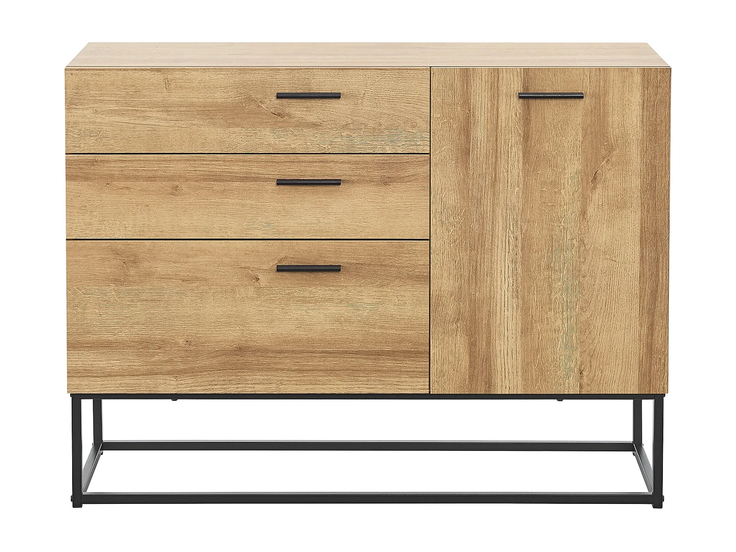 Aparador de metal 75 x 100 x 35 cm efeito carvalho preto 03_0006611