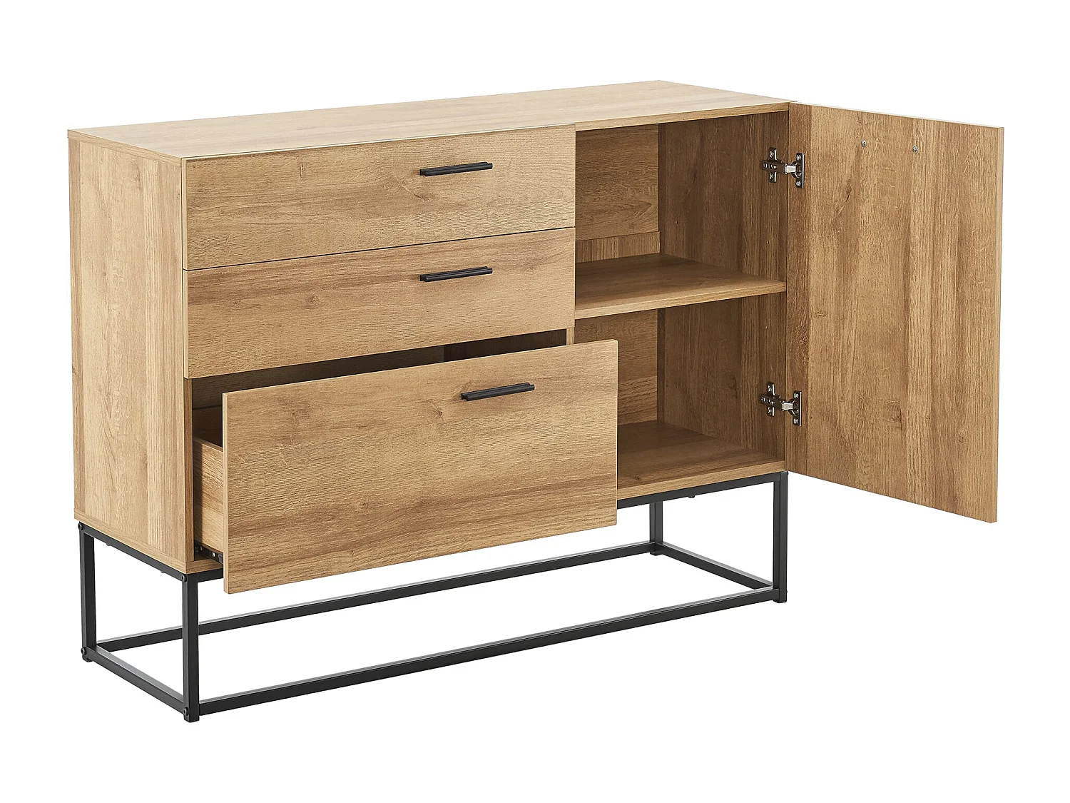 Credenza in metallo 75 x 100 x 35 cm effetto rovere nero 03_0006611