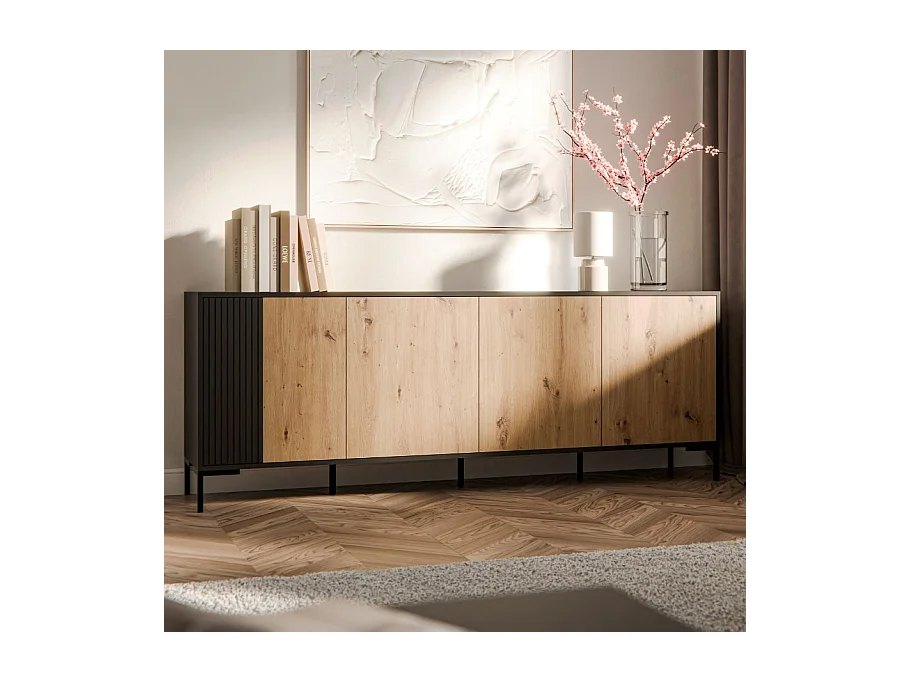 Buffet 4 portes 200 cm noir et bois Polo