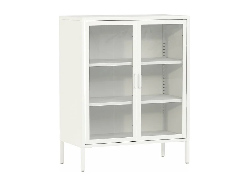 Aparador de metal com portas de vidro vidro temperado em aço 102 x 80 x 40 cm branco 03_0006607