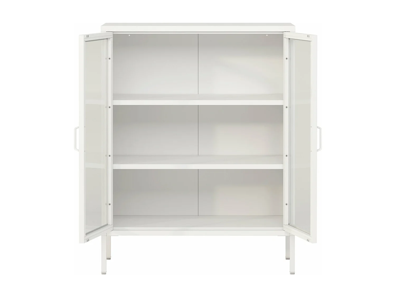 Aparador de metal com portas de vidro vidro temperado em aço 102 x 80 x 40 cm branco 03_0006607