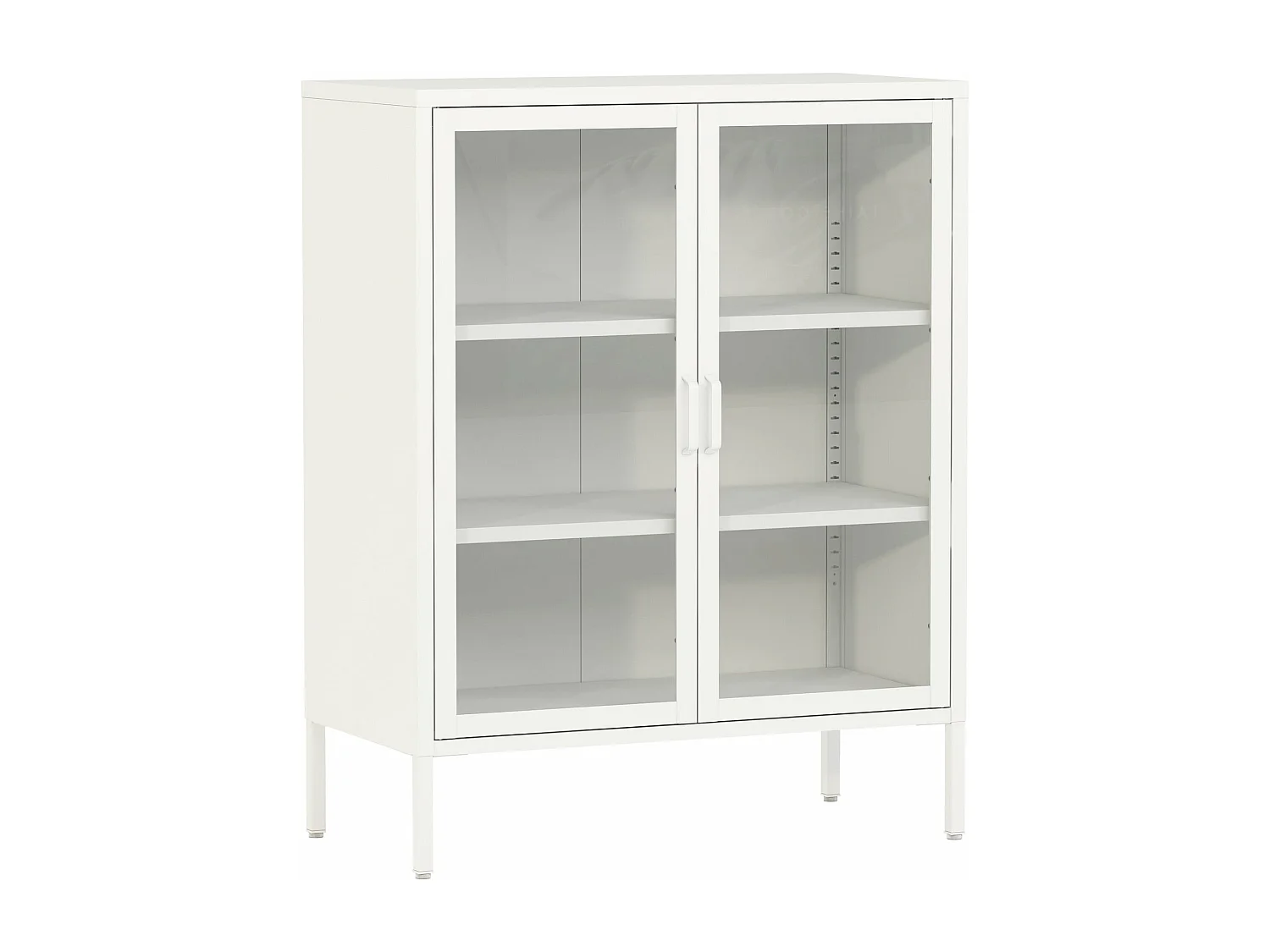 Aparador de metal com portas de vidro vidro temperado em aço 102 x 80 x 40 cm branco 03_0006607