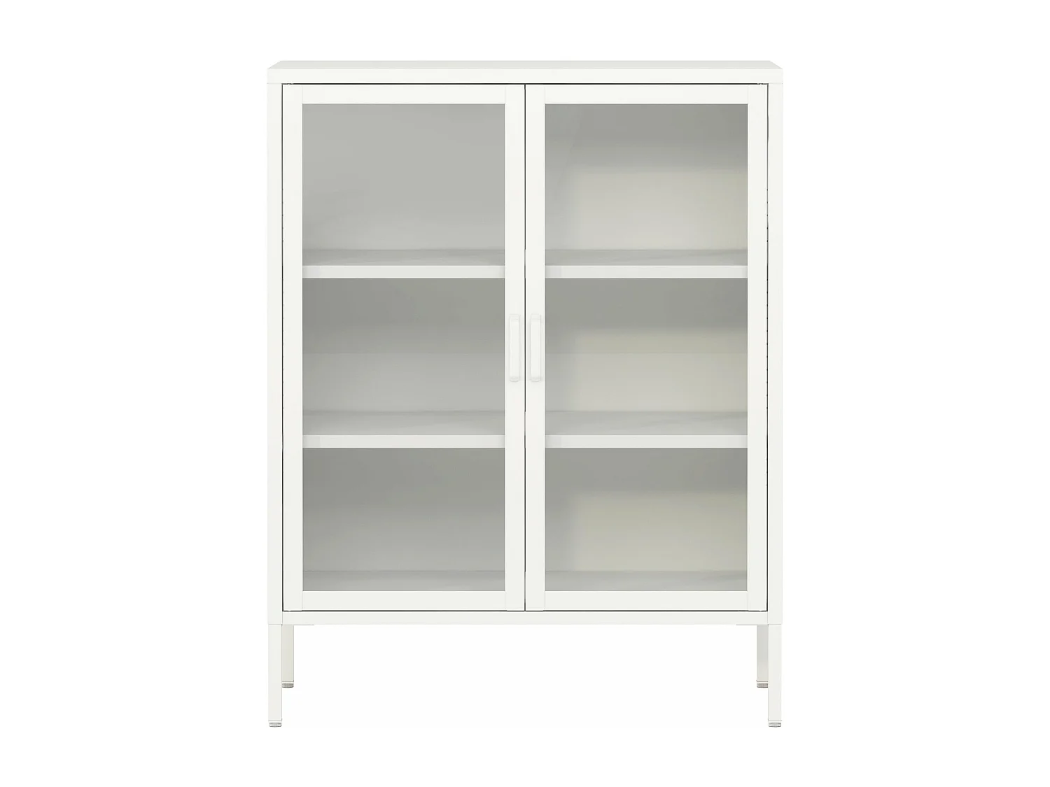 Aparador de metal com portas de vidro vidro temperado em aço 102 x 80 x 40 cm branco 03_0006607