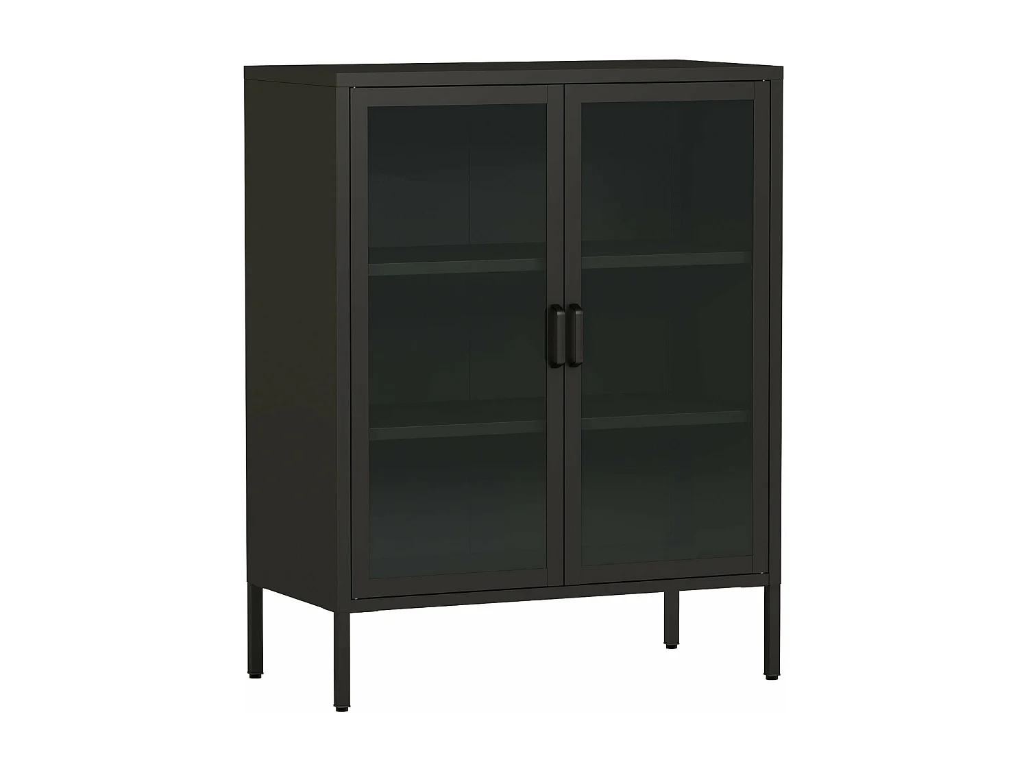 Aparador de metal com portas de vidro vidro temperado em aço 102 x 80 x 40 cm preto 03_0006608