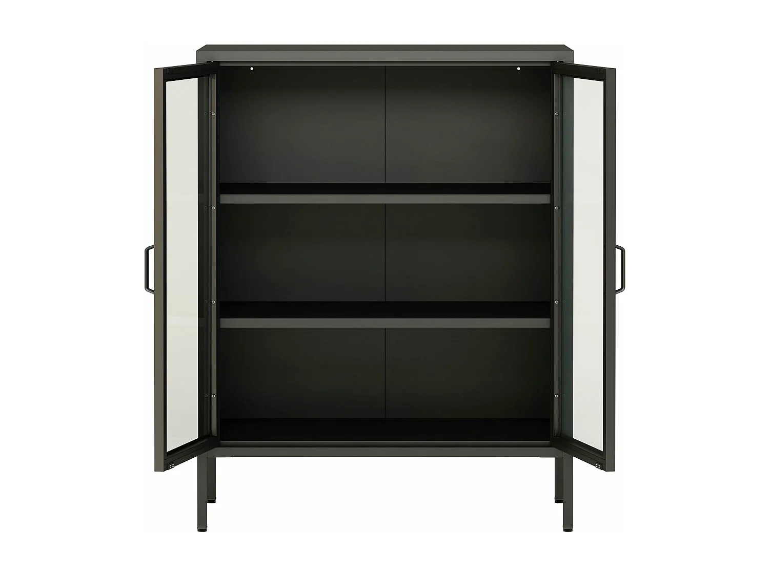 Credenza in metallo con ante in vetro acciaio vetro temperato 102 x 80 x 40 cm nero 03_0006608