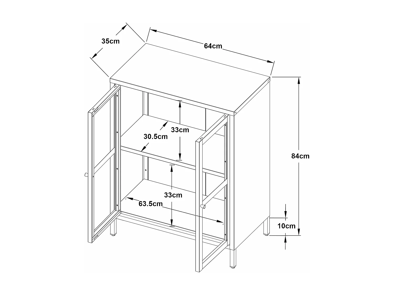 Aparador de acero y vidrio ondulado 84 x 64 x 35 cm negro 03_0006612