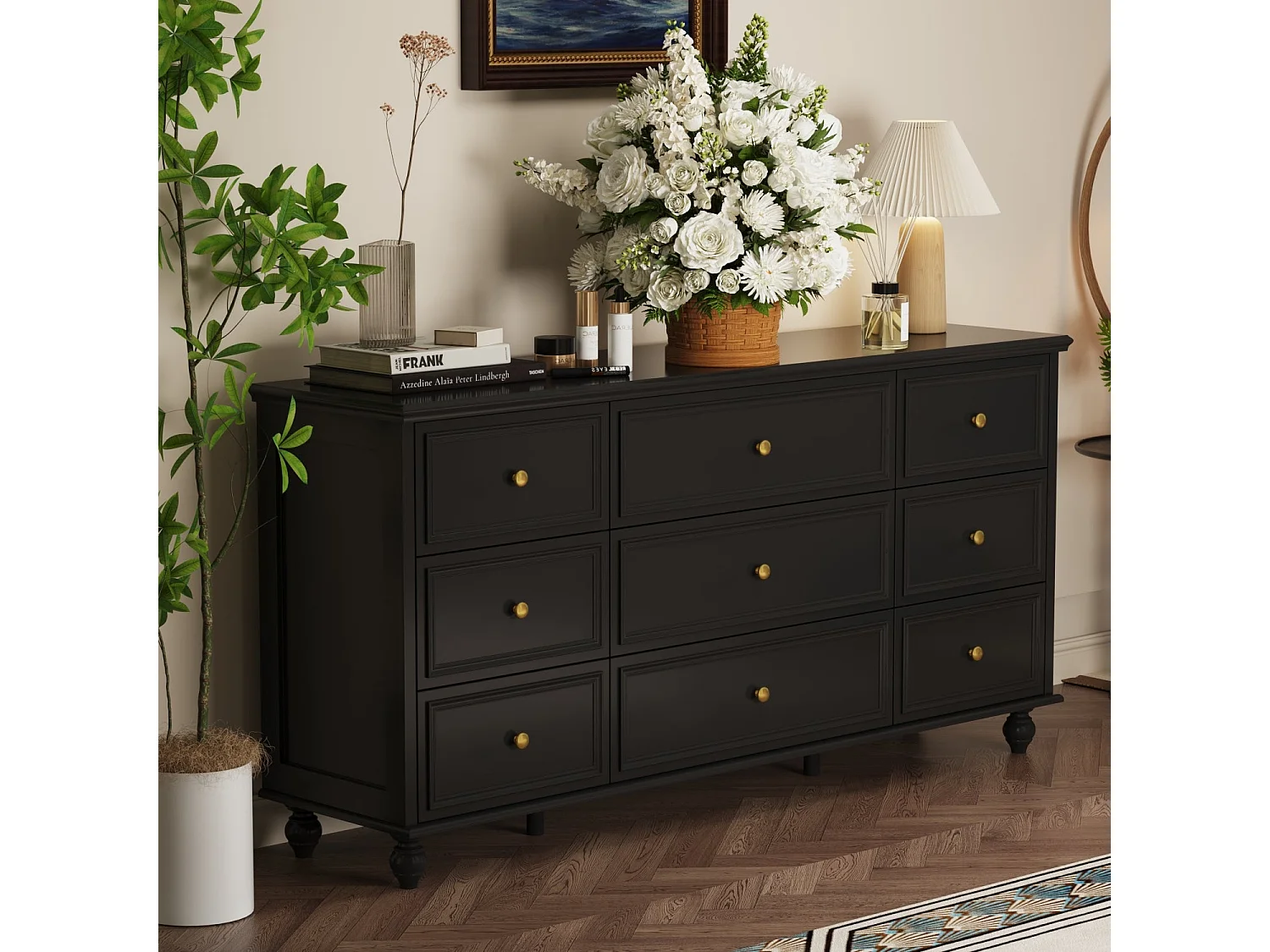 Commode Moderne avec 9 Tiroirs Salon chambre 160x40x80cm Noir