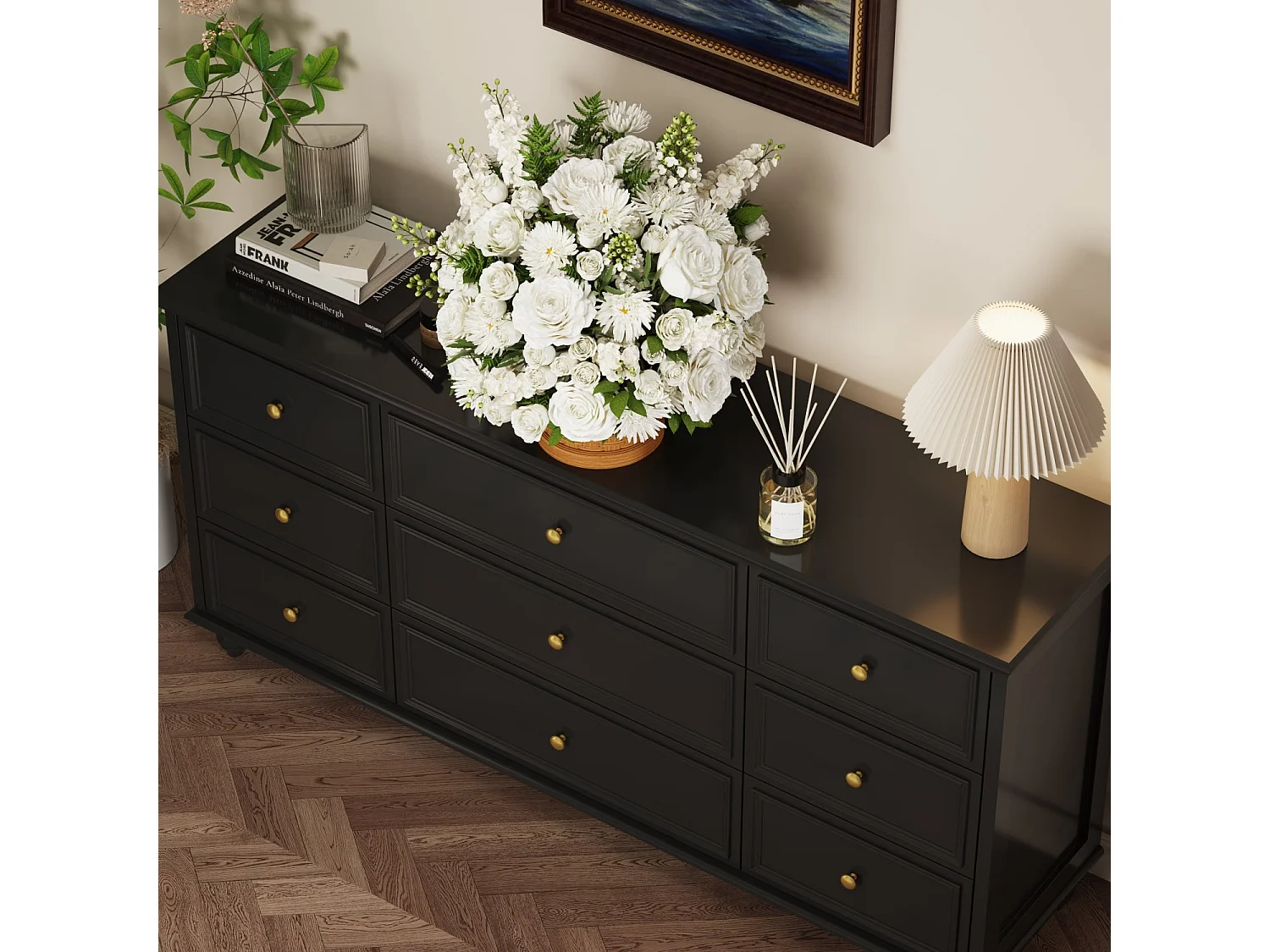 Commode Moderne avec 9 Tiroirs Salon chambre 160x40x80cm Noir