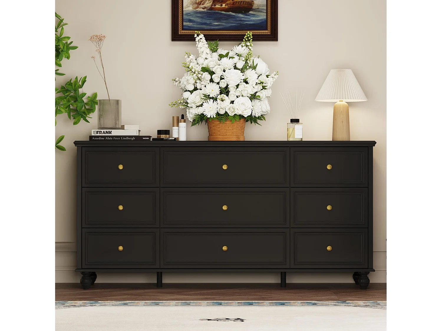 Commode Moderne avec 9 Tiroirs Salon chambre 160x40x80cm Noir